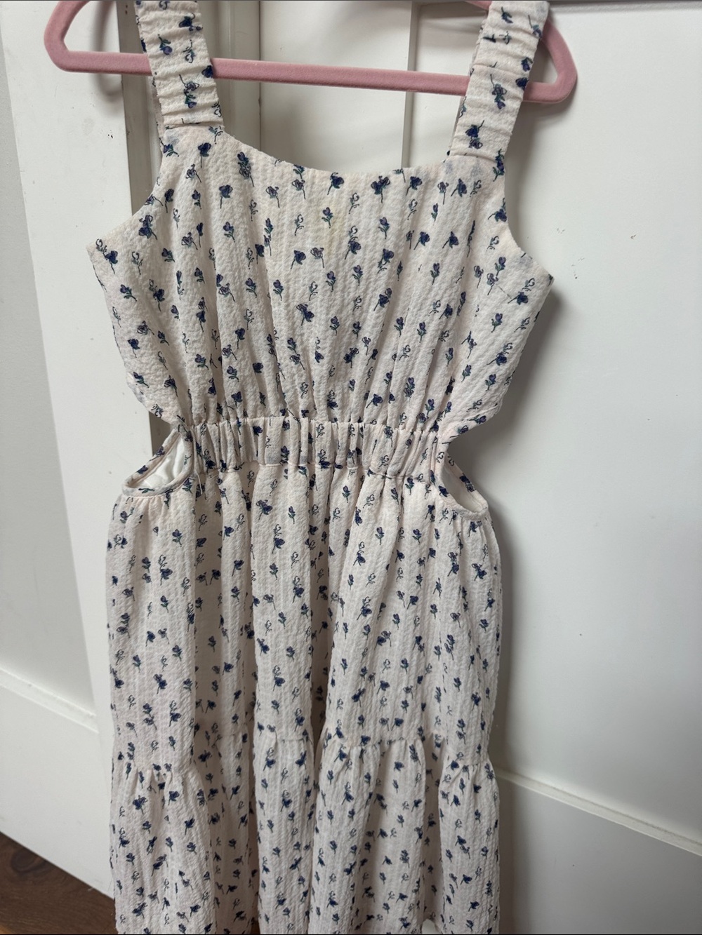 Zara Girls Cream Floral Sundress with Blue Print